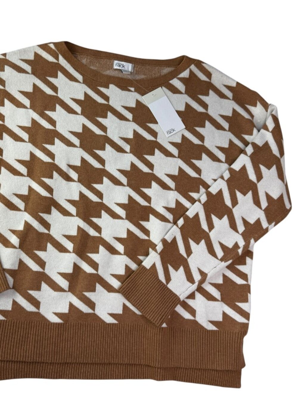 Nordstrom New NWT Sweater White Brown Tessellation Pattern. Size Women's M.
